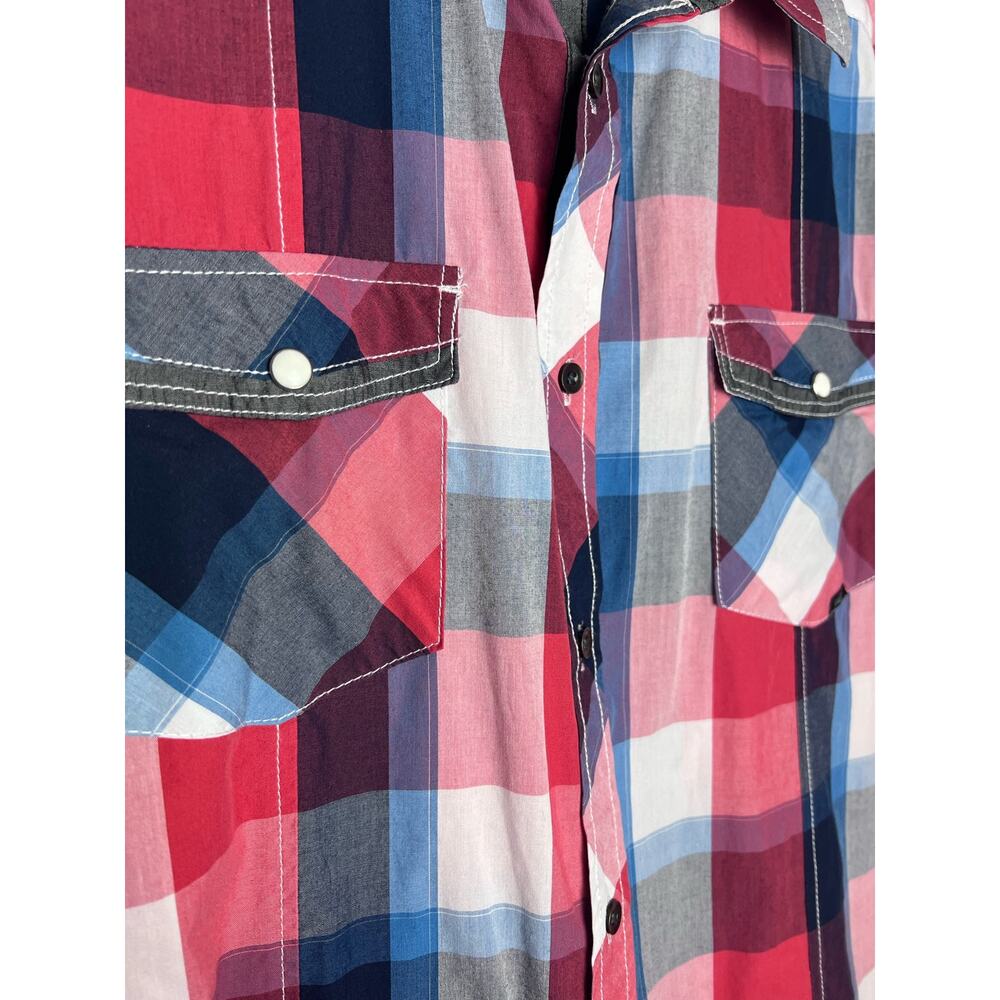 Coastal Men's Red White Blue Plaid Shirt Size XL Short Sleeve Button Up - Picture 13 of 14